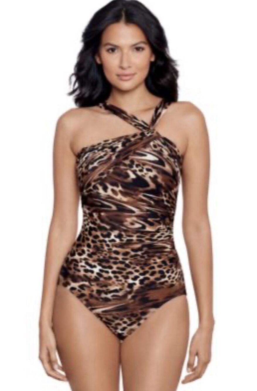 NWT Magicsuit Europa One-Piece Swimsuit •14• Ocicat Leopard One Shoulder $196